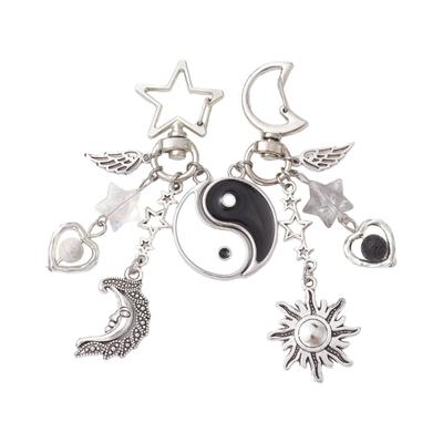 2PCS Sweet Cool Moon Sun Heart Charm Keychain Backpack Decoration Pendant Fashion Couple Ornaments Keychain Accessory