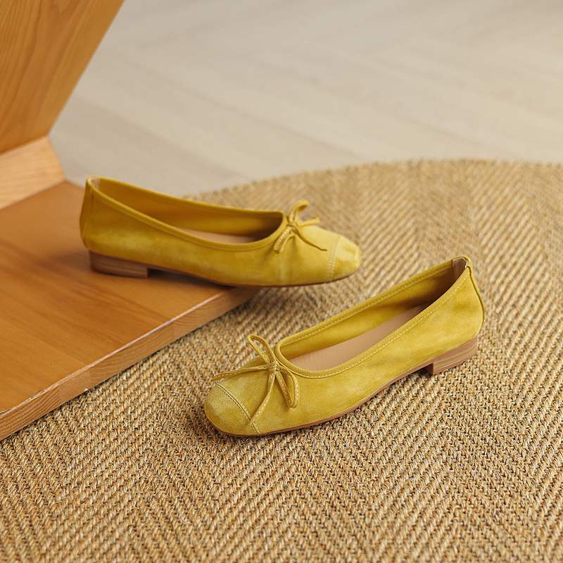Krazing Pot Suede Fashion Spring Size 42 41 Low Heels Women Round Toe Shoes Ballet Dance Butterfly-knot Shallow Pumps
