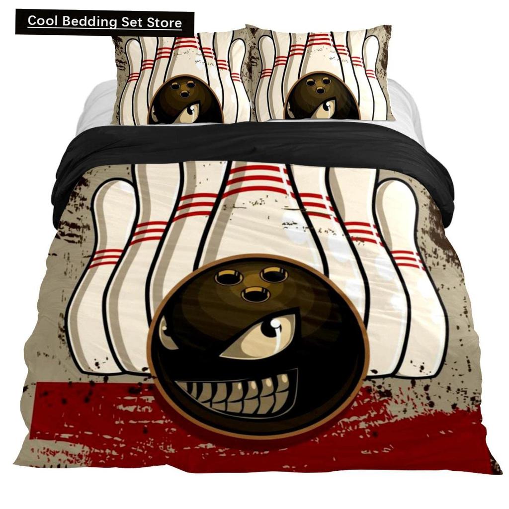 Bowling King Queen Double Duvet Cover Teens Sports Games Theme Bedding Set Starry Sky Comforter Cover Blue Polyester Quilt Cover