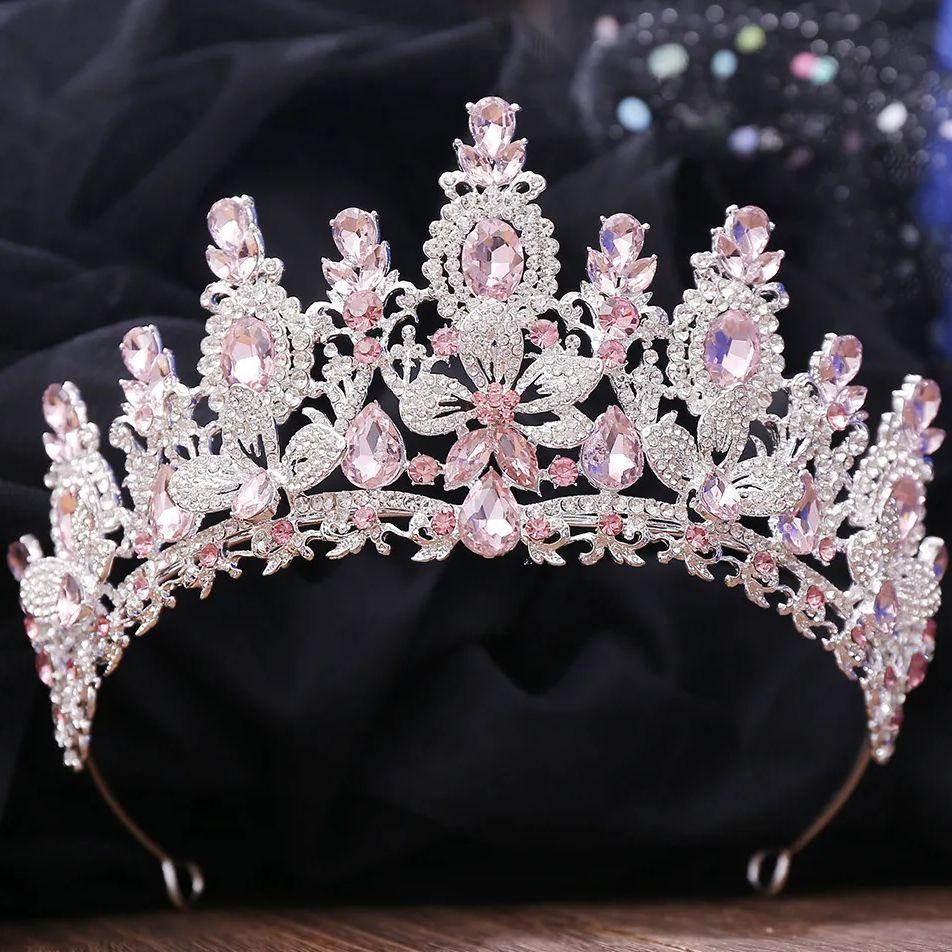 DIEZI Baroque Luxury Rose Red Crystal Tiara Crown For Women Wedding Party New Elegant Bridal Bride Flower Crown Hair Accessories