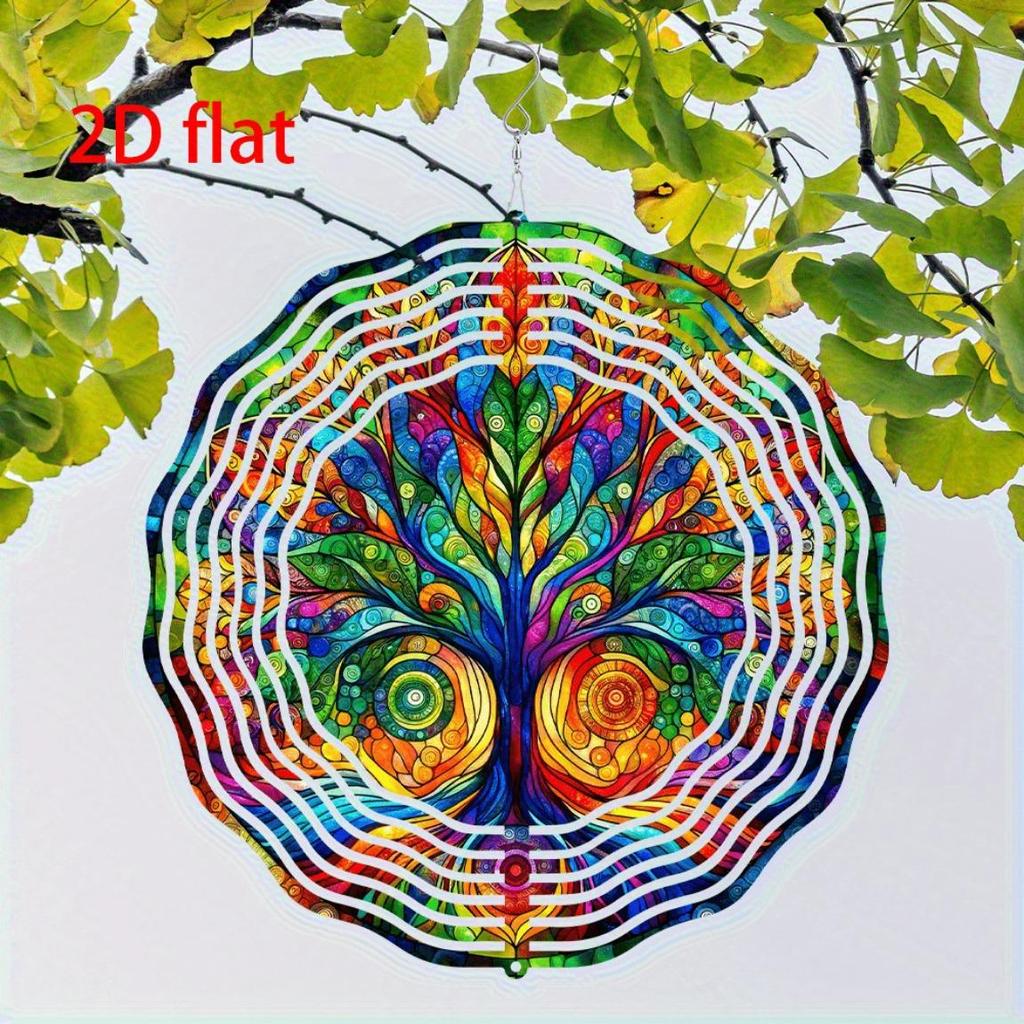 Vibrant 2D Flat Tree of Life Wind Spinner - 8-Inch Multicolor Outdoor Garden Decor, Durable Plastic Windmill for Patio, Lawn & Yard, No Electricity