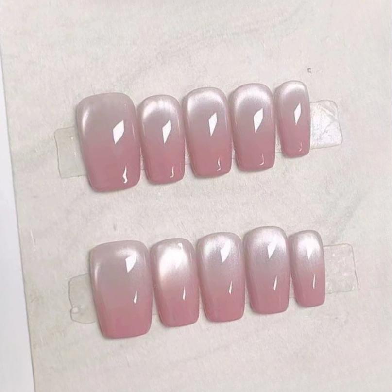 10 Pcs Pink French Tip Press On Nails Nude Aurora Gradient Coffin Shape Fake Nails Natural Simple DIY Nail Art Tips