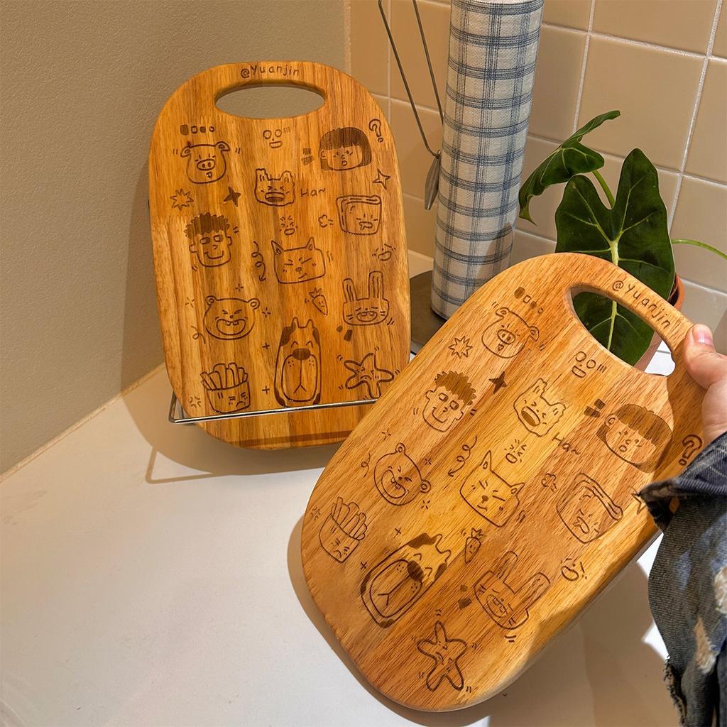 Cartoon Rubber Wood Bread Board Tray Creative Home Vegetable Fruit Solid Wood Cutting Board Hangable Screative Chopping Boards