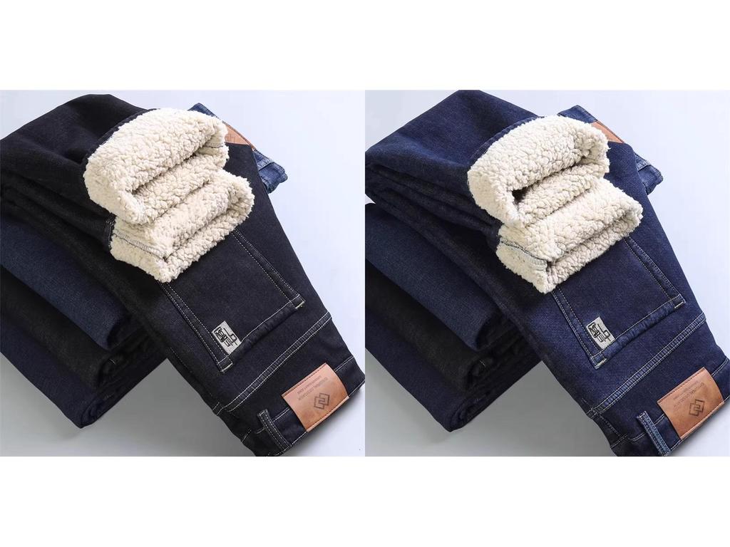 Jeans Homme Laine d'Agneau Doublés Polaire Extra Épais - Pantalon Décontracté Hiver Taille Haute