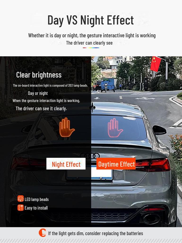 Multifunktionale Auto-Gestenleuchte & Heckwarn-Handflächenleuchte für Männer
