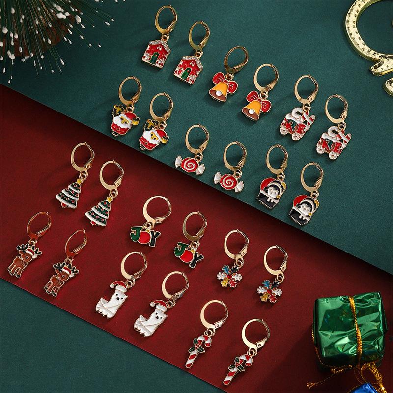 Christmas Earring Set For Women Shiny Crystal Zircon Snowflake Elk Bowknot Elk Xmas Tree Earring Girl New Year Gifts
