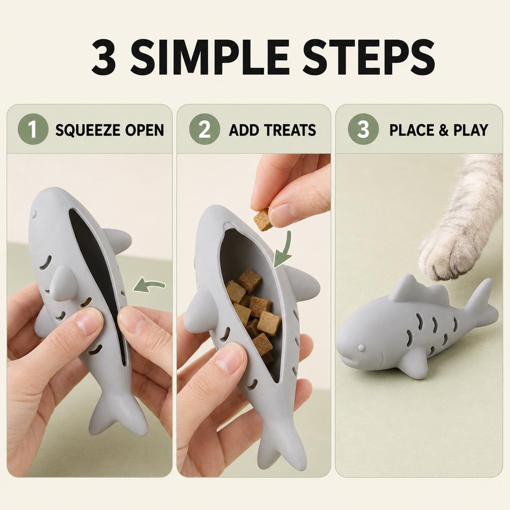 Interactive Cat Treat Dispensing Toy Shark Shape Slow Feeder Chew Toy Enrichment Toy for Indoor Cats Kittens Training Play
