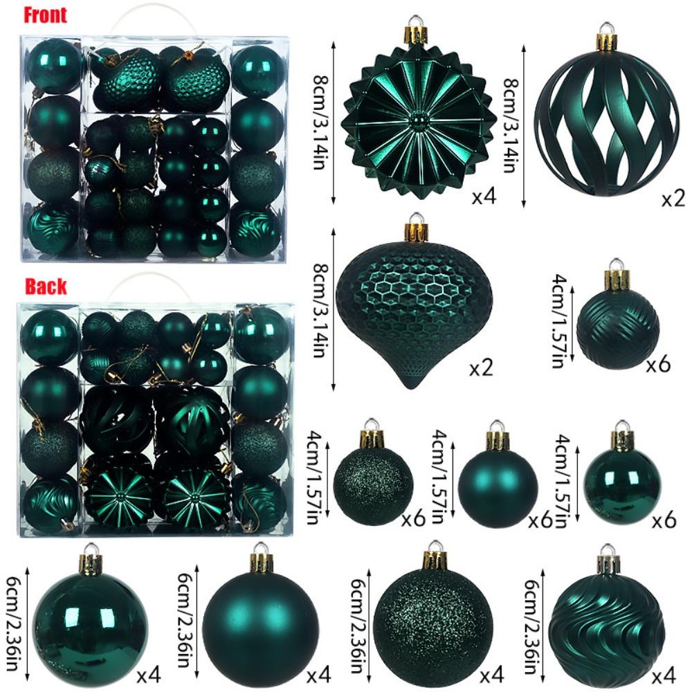 48PCS High-quality Plastic Christmas Ball Set 4/6/8cm Suspensable Christmas Tree Balls Solid Color Xmas Ornament Ball Party