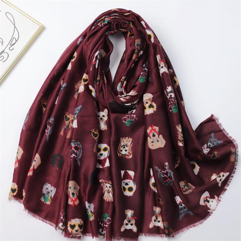 Winter Charming Dachshund Dog Pattern Viscose Shawls Scarf With Glasses- Soft Thick Pashmina Hijab with Playful Kitten Designs