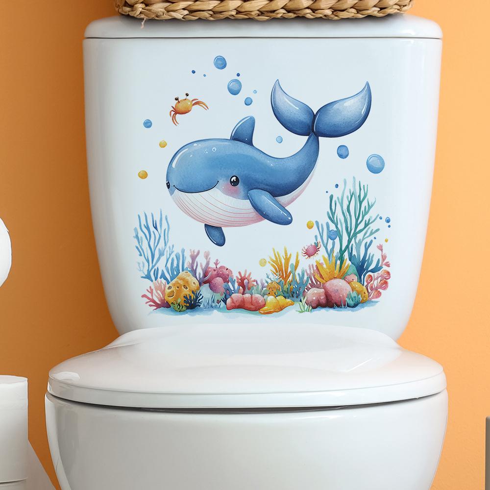 Autocollants de décoration pour salle de bain, toilettes, dessin animé, baleine, algues, monde sous-marin