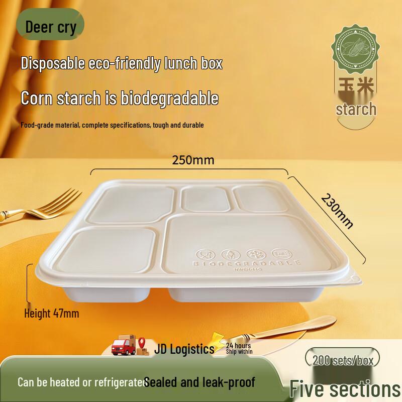 Biodegradable 5-Compartment Disposable Food Containers