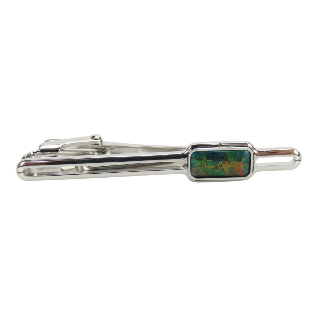 Used Pierre Cardin cuffs metal Silver Green system Cufflinks and Tie pin set