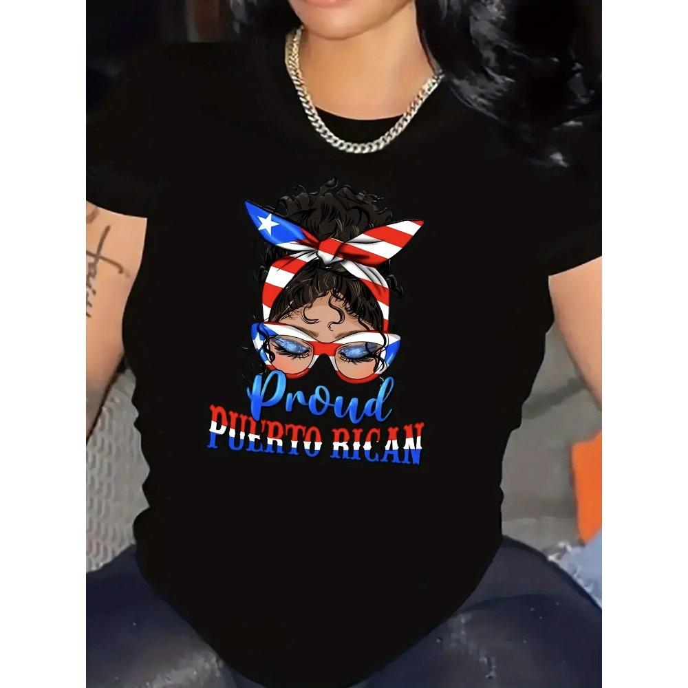 

Women Cotton Short Sleeves T-shirts Proud Puerto Rican Women s Tee Patriotic Casual White Top 3XL