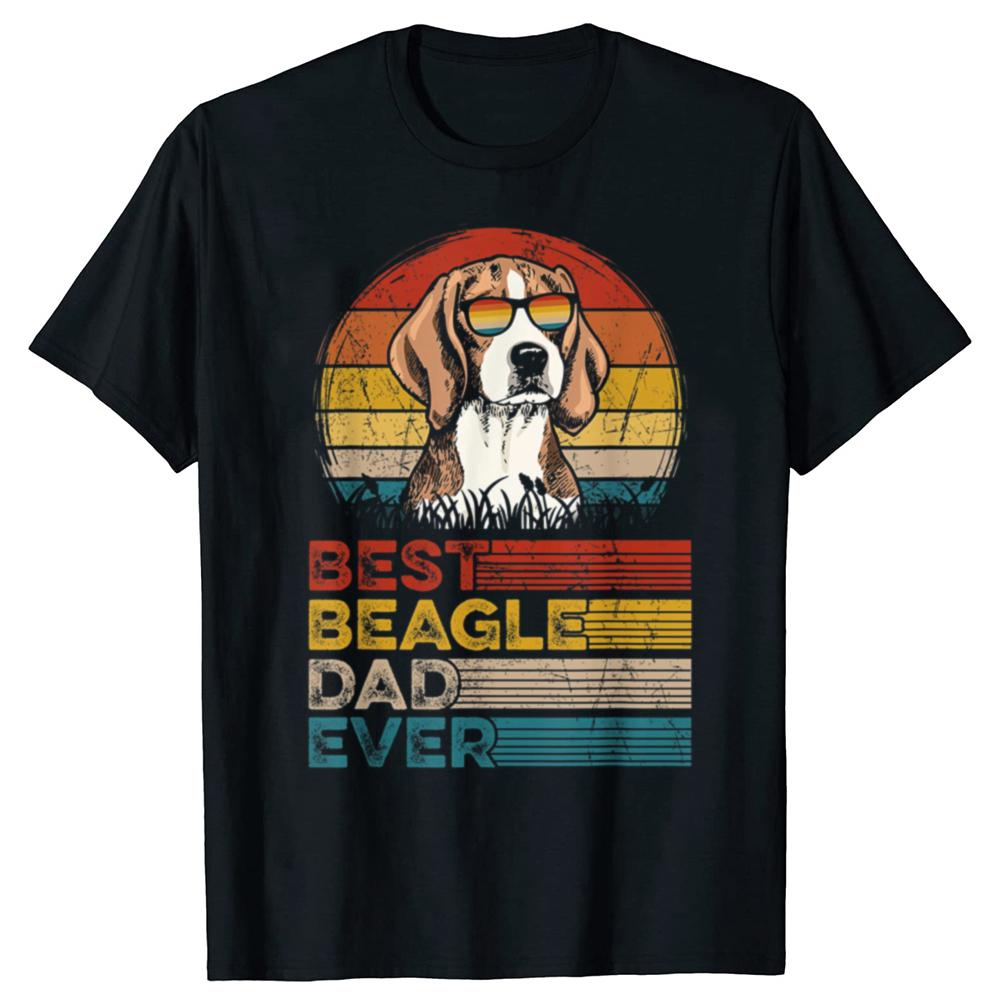 Funny Dog Vintage Best Beagle Dad Ever Fathers Day Puppy Dog Dad Tshirts Men Casual Tshirt 100 Cotton Loose Oversized T Shirt