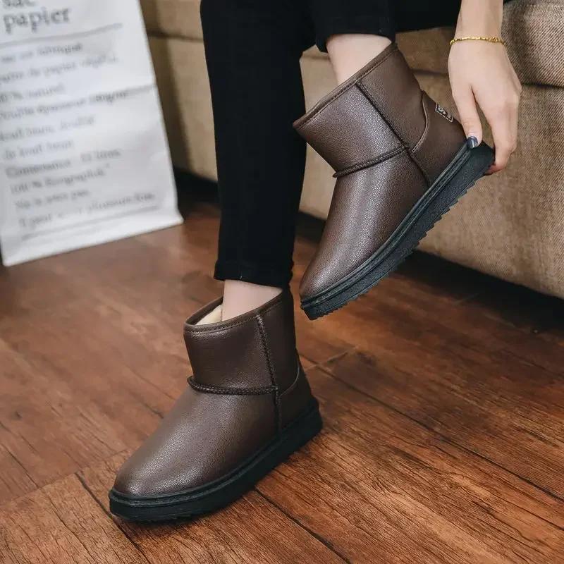 Fashion Shoes for Women Elegant with Low Heels Round Toe Black Womens Snow Boots Leather Booties Ankle Big Red on Slip Anti Skid 39 Y2k