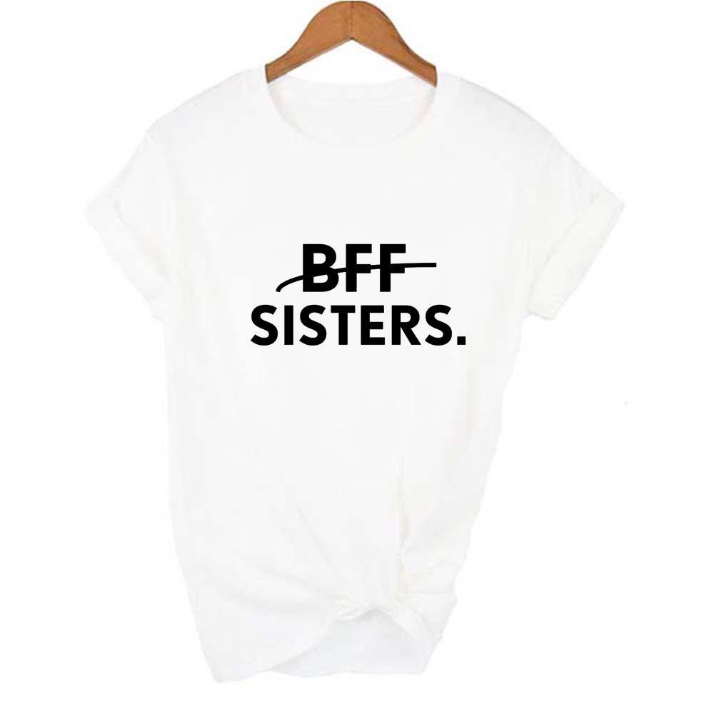 1Pcs Bff Sisters Letters Printing Casual Tee Solid Color Best Friends Matching T Shirt Girls Fashion