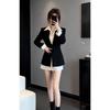 High-End Color-Block Slimming Waist-Cinching Long-Sleeve Dress for Women - Elegant Autumn/Winter Style