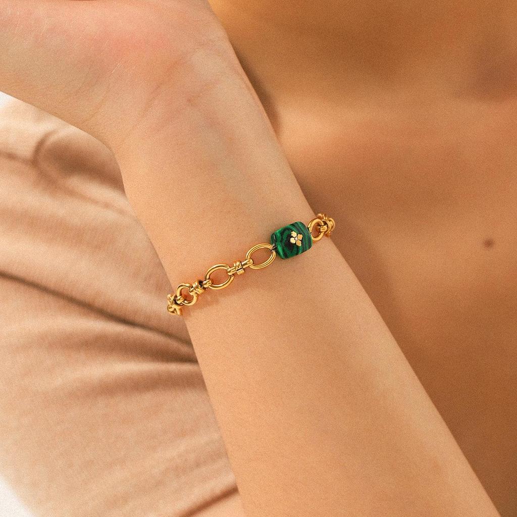 European & American Malachite O-Chain Bracelet: Stainless Steel, Light Luxury, High-End, 18K Gold, Non-Fading Titanium for Women