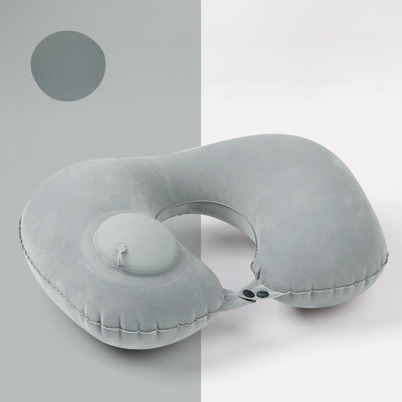 Press to Inflate U Shaped Travel Neck Pillow Portable Packable Airplane Pillow for Trips Reliable Companion серый
