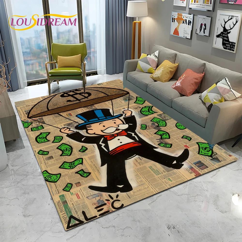Retro Games Dollar Monopoly Cartoon Carpet Rug for Home Living Room Bedroom Sofa Doormat Decor,kids Area Rug Non-slip Floor Mat
