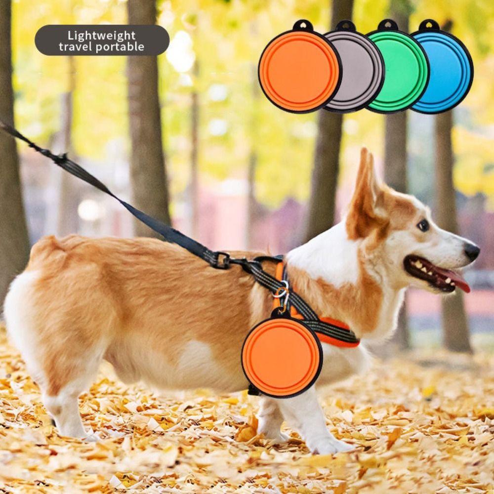 Portable Plastic Pet Bowl with Keychain 350ML Foldable Folding Bowl Dog Water Bowl Outdoor