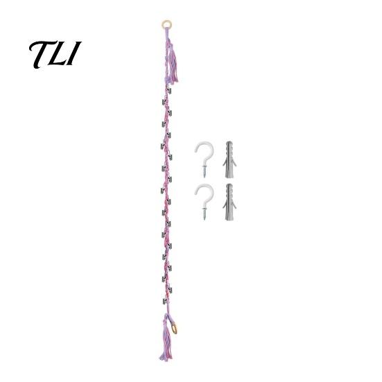 Stuffed Animal Hanging Rack Doll Cotton Storage Chain, Wall Mounted Organizer with Display Strap Metal Clips, Boho for Kids Room And