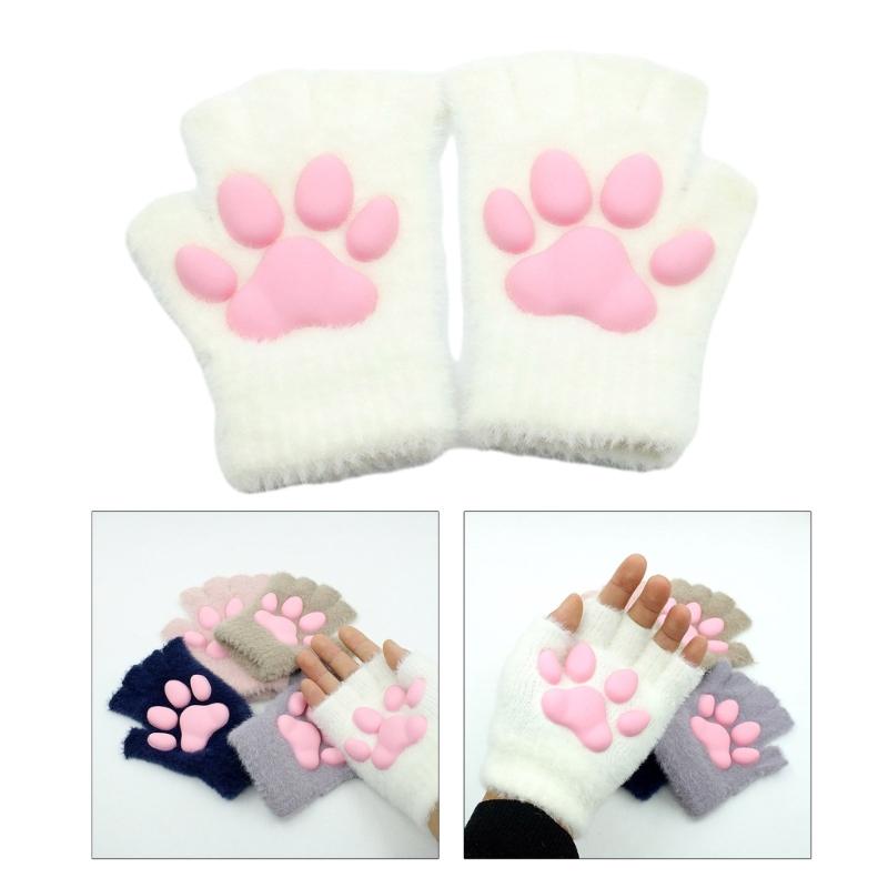 Adult Teens Halloween Gloves Cosplay Mittens Fingerless Gloves Cartoon Cat Paw Shape Mittens Carnivals Party Supplies