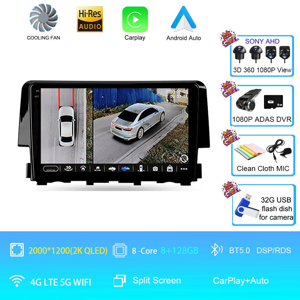 Car Radio 9 Inch Navigator For Honda Civic 2015-2022 Multimedia Video Player GPS Navigation Stereo CarPlay Android14 Bluetooth