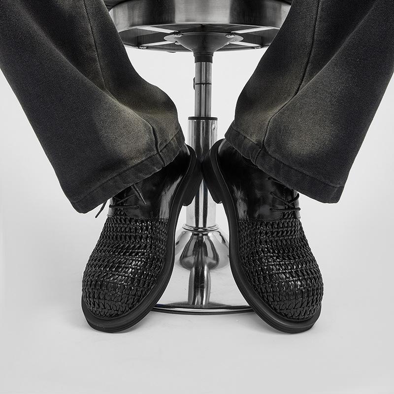 Summer men's sandals hand-woven hollow breathable derby shoes men's high-end business casual big head leather shoes