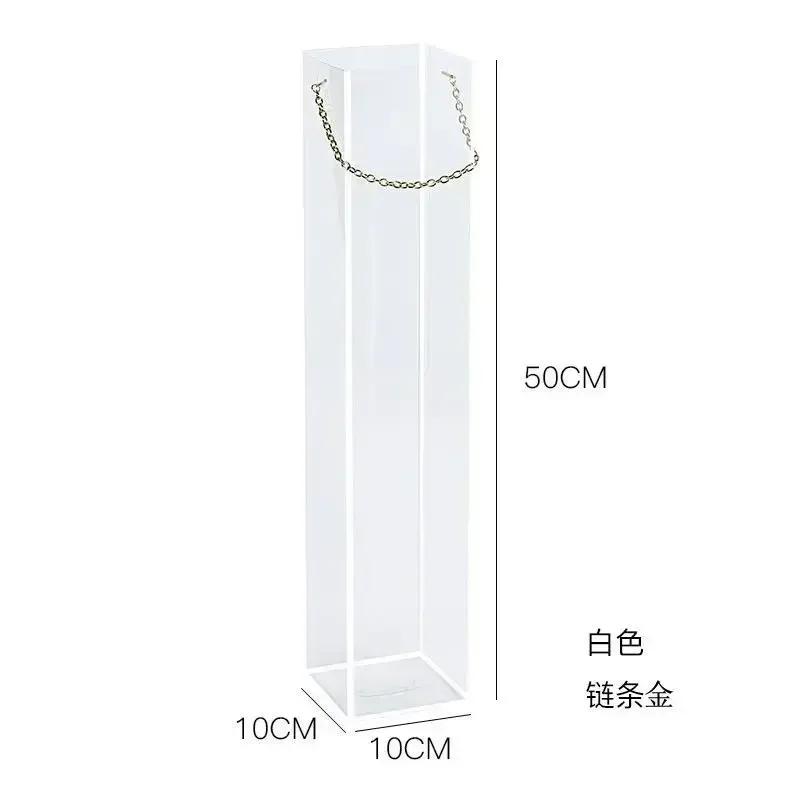 

Rose Handbag Transparent Plastic Flower Gift Box Packaging Bags Gold Chain Handle Bag Portable Storage Bag Fashion Party Decor