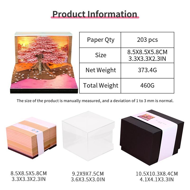 Time Piece Kalender 2026 Schreibtischkalender mit LED-Licht 3D Abreißkalender Papierschnitzkunst Notizblock Geschenk Weihnachten