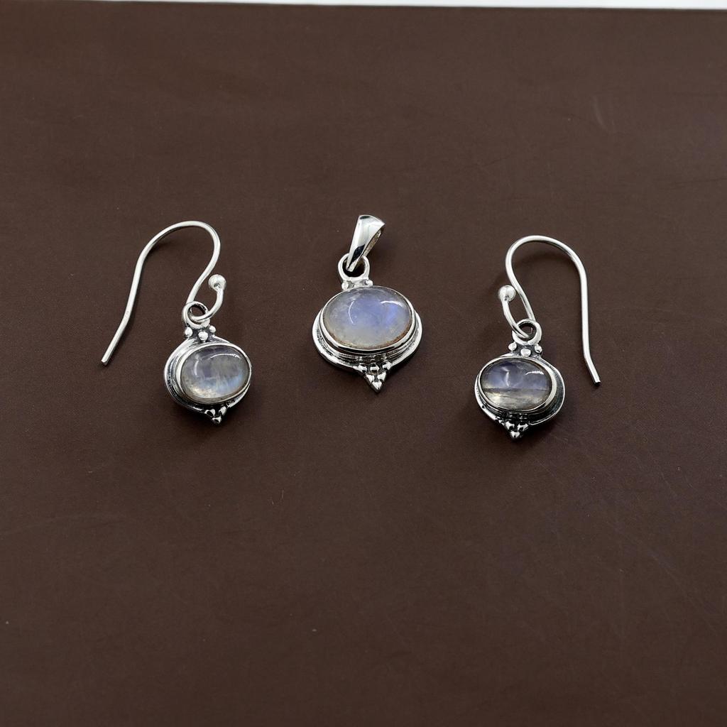 925 Sterling Silver Moonstone Pendant Earring Set, Silver Women Jewelry, Handmade Jewelry, Gift For Her An0450-516