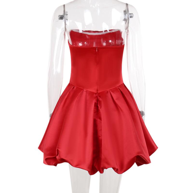 Spring and Summer Sexy Slim Fit Strapless Satin Dress