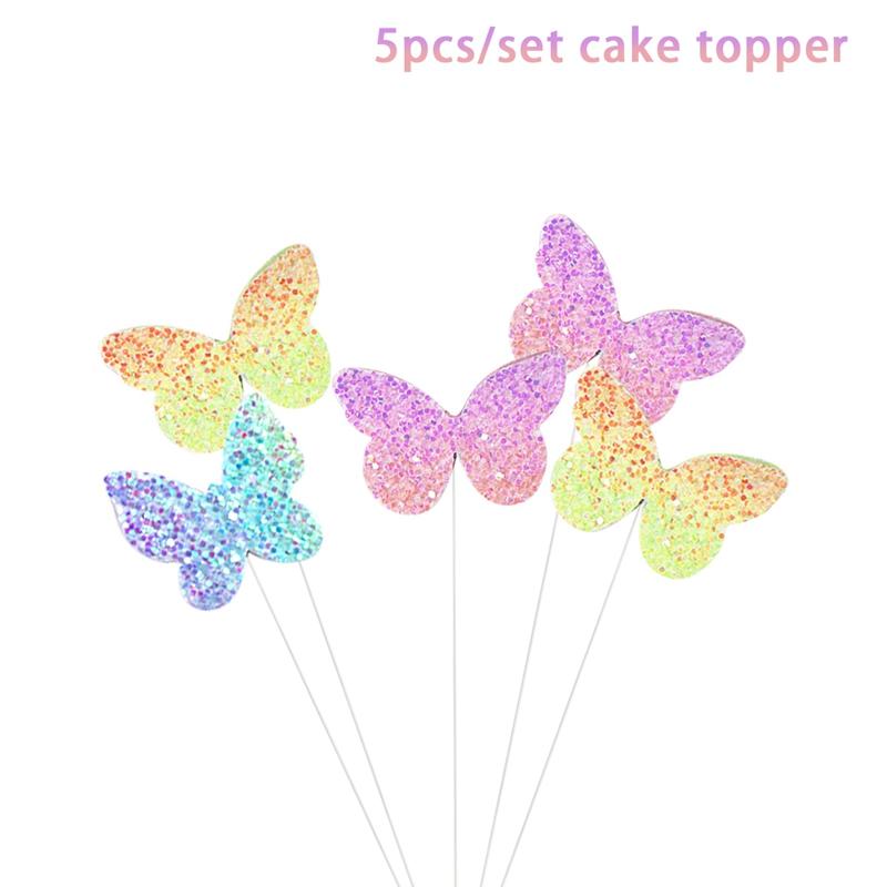 Happy Birthday Sequin Butterfly Cake Topper For Princess Girl Birthday Party Cake Decor Butterflies Wedding Party Decoration
