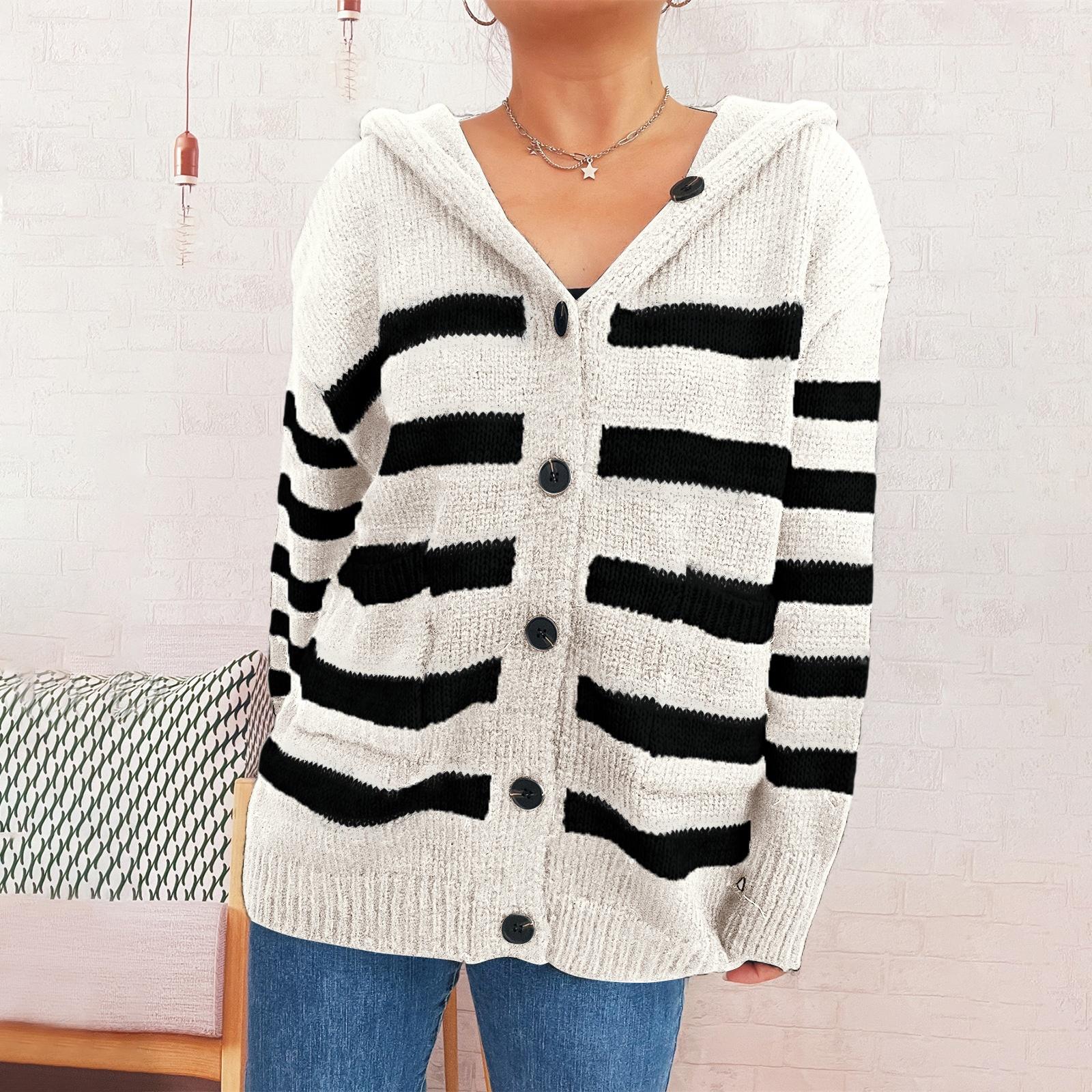 

Женский модный повседневный вязаный свитер свободного кроя большого размера с капюшоном, однобортный кардиган с длинным рукавом, вязаная куртка S