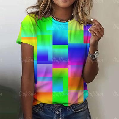 Colourful Graffiti Women's T-shirt Summer O-neck Casual Short Sleeve Female Loose Fashion Pullover For Ladies Daily Streetwear