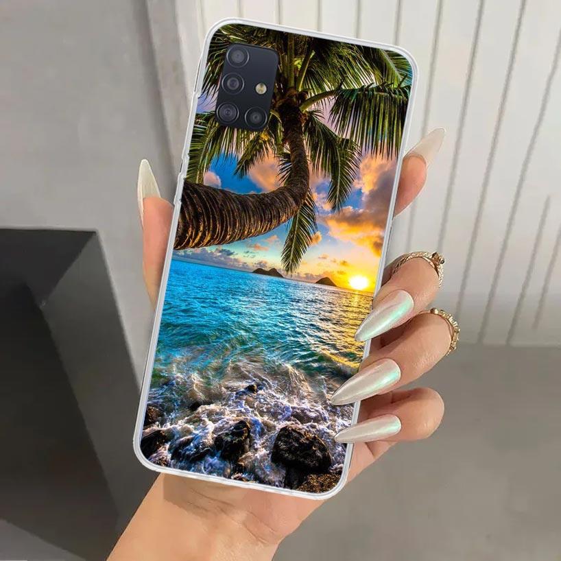 Summer Beach Sunset Sea Palm Tree Phone Case for Samsung Galaxy A52 A32 A22 A12 A02S A50S A30S A10S Note 20 Ultra 10 Plus S10 A3