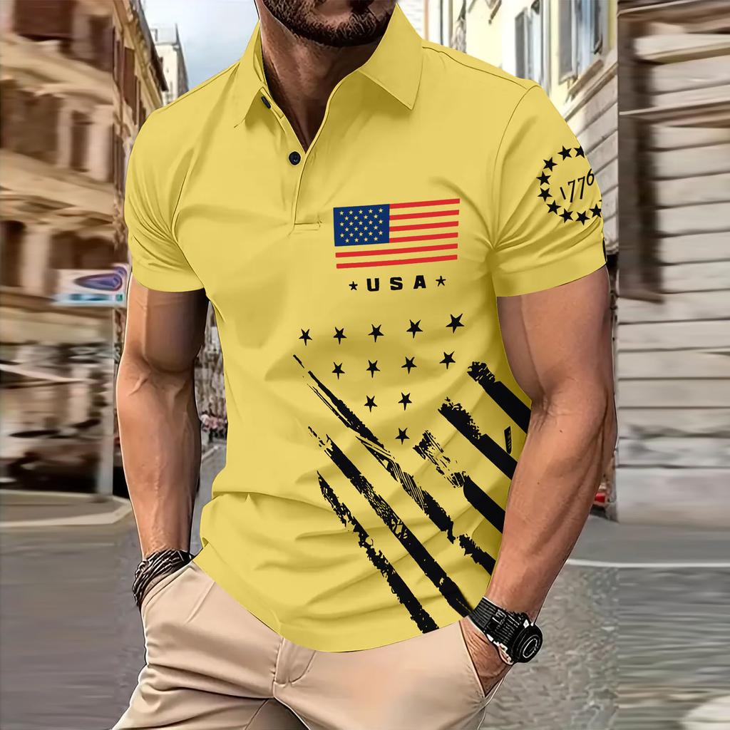 Men's  Golf Shirt Casual Sports V Neck Ribbed  Collar Short Sleeve Fashion Casual Solid Color Plain Spring & Summer Regular Fit