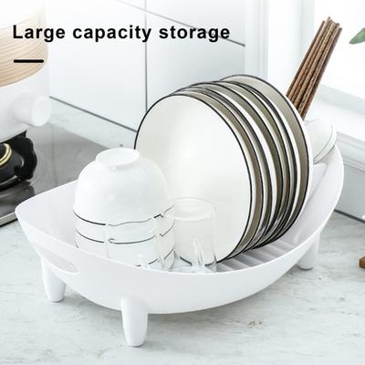 Dish Drying Rack Large Capacity Strong Load-Bearing Raised Slot Design Elevated Base Plate Bowl Cutlery Storage Container Kitchen Supplies