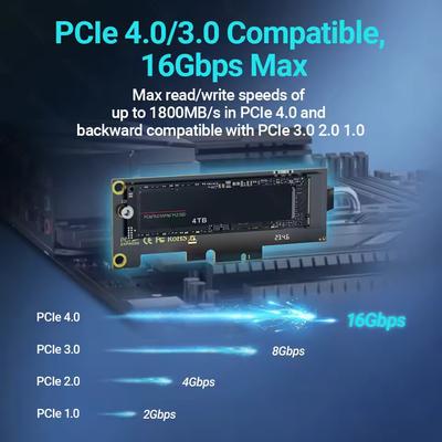 PCIE To NVMe X1 Adapter Card, PCI Express 4.0/3.0 16Gbps To M.2 2280/60/42/30 SSD Converter with Metal Profile Bracket
