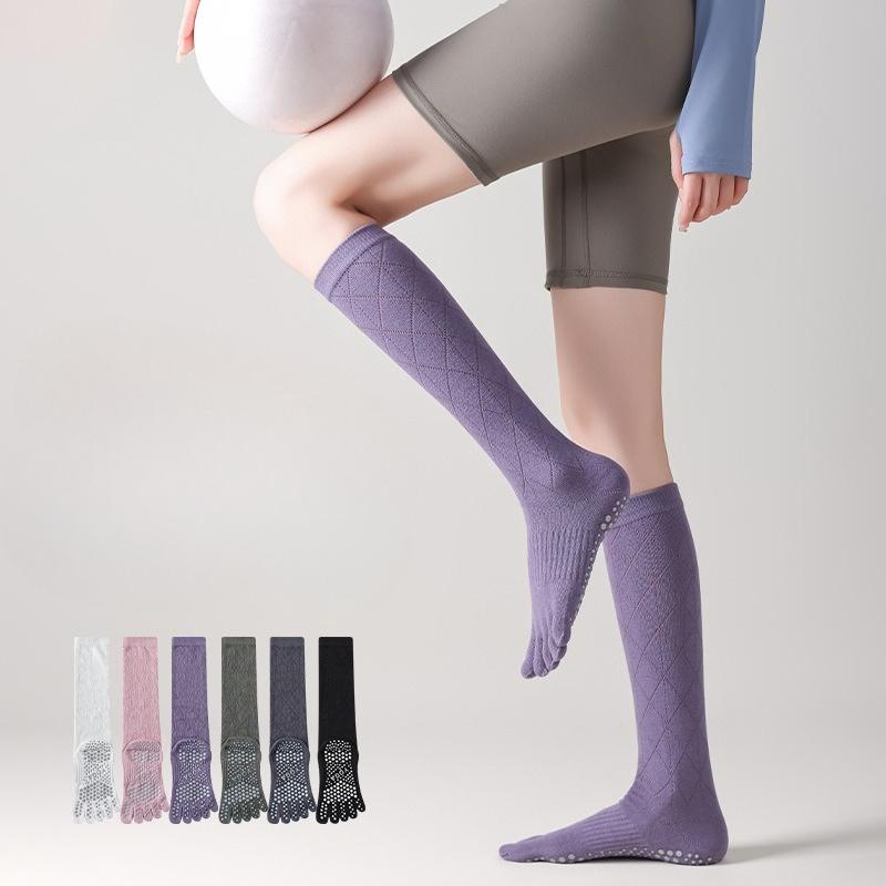 Fashion Sports Five Finger Yoga Socks Women Anti Slip Sweat Absorption Long Tube Stockings Pilates Sports Fitness Pressure Socks