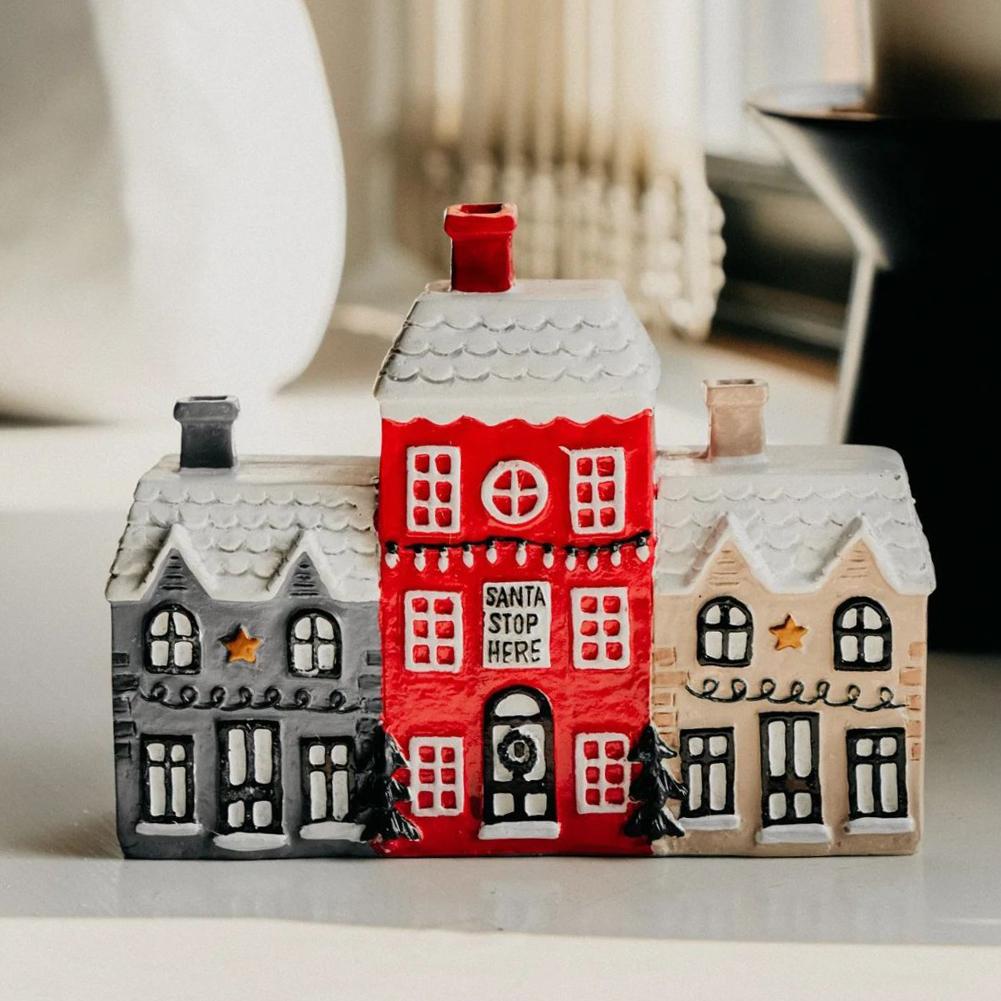Village House Incense Burner Resin Snowy Winter House Figurines With 2 Incense Cone Burner Home Decoration For New Year Gift