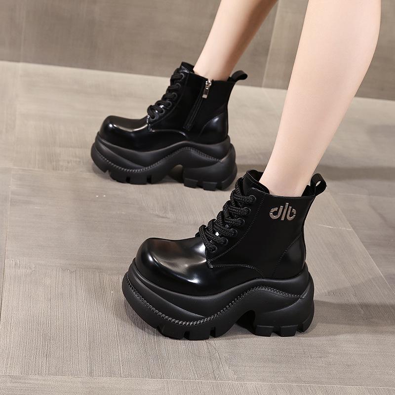 Women's Autumn 2025 Thick-Soled Hidden Heel Martin Boots - Slimming Ankle Design with Soft Sole