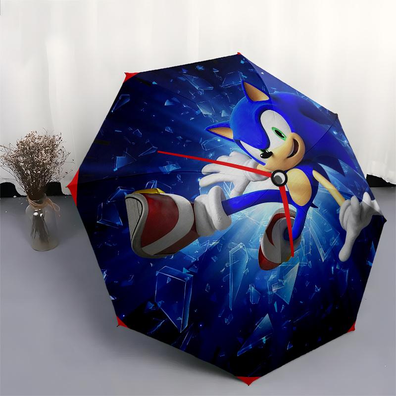 Sonic the Hedgehog Clock, Blue Sonic Wall Decor Umbrella, Cute Umbrella with Cute Design, Portable 3-Fold Compact Umbrella for Men & Women, Valentine'