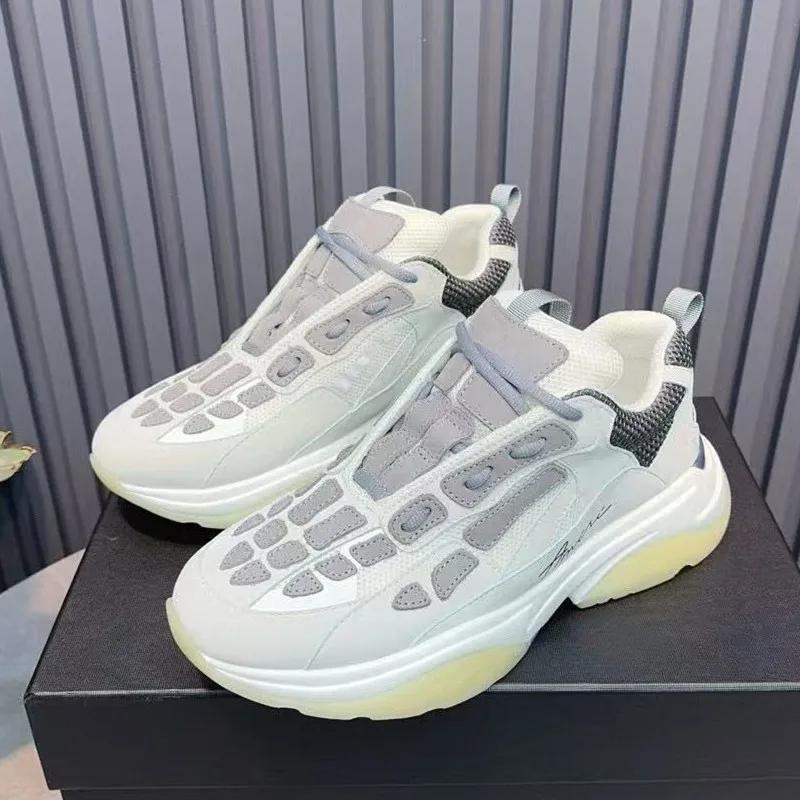 Fashion Dad Shoes Women'S Platform Thick Sole Sports Casual  New Leather White Lightweight Heeled Sneakers