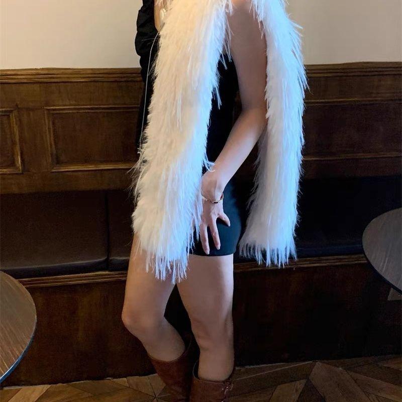 Premium Pull Full Plush Scarf Femininity Solid Color Thickened Warm Scarf Fur Shawl