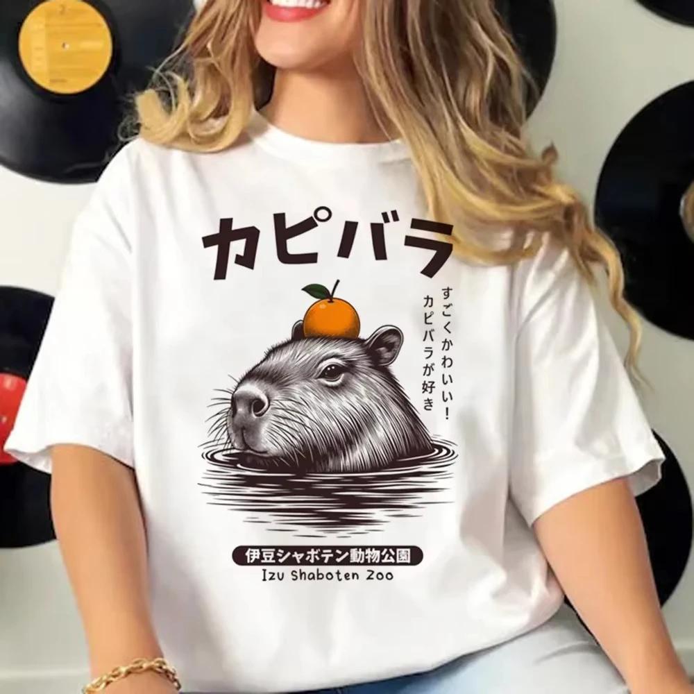 2025 SUMMER Capybara 2D T-shirts Women Manga Graphic Tee Harajuku Top Female Japanese Manga Designer Clothing breathable