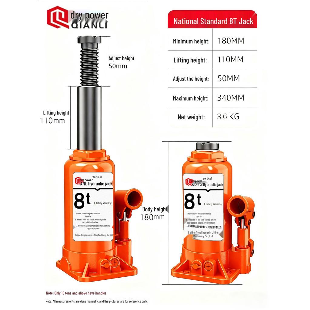 Dry Force 10-20 Ton Ultra-Low Profile Vertical Hydraulic Bottle Jack