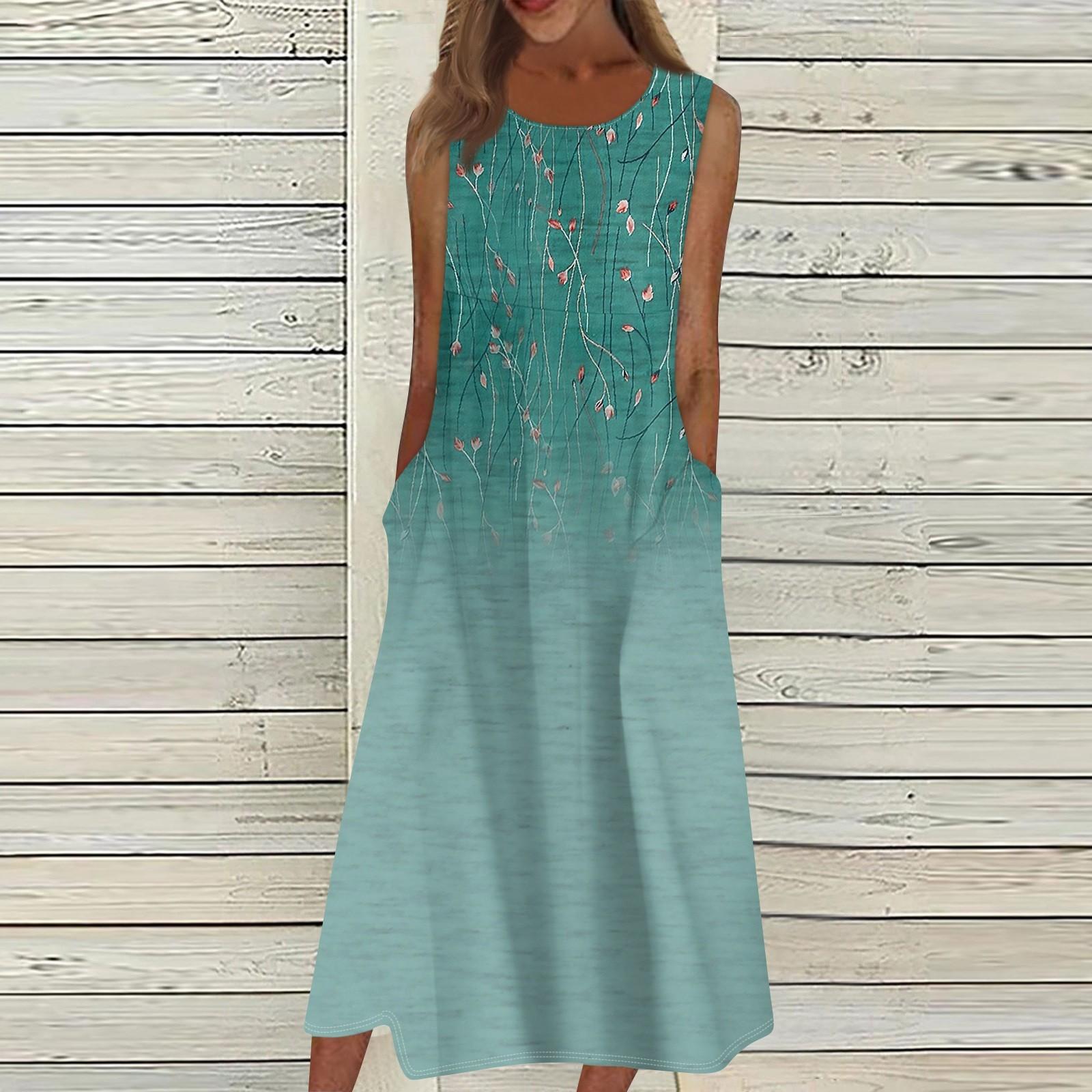 

Жен. Повседневные платья с принтом Круглый вырез Классический Классический На открытом воздухе Повседневные Без рукавов Свободные платья M