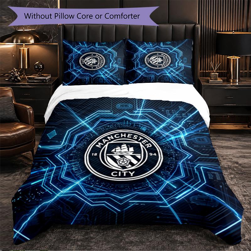 Set Lenzuola Manchester City Modello 3 Pezzi Morbida Copripiumino in Microfibra con Federe per Camera da Letto